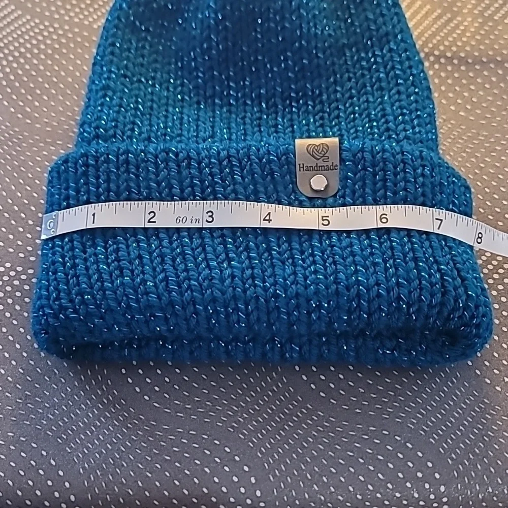 Blue Knit Beanie with Pom Pom